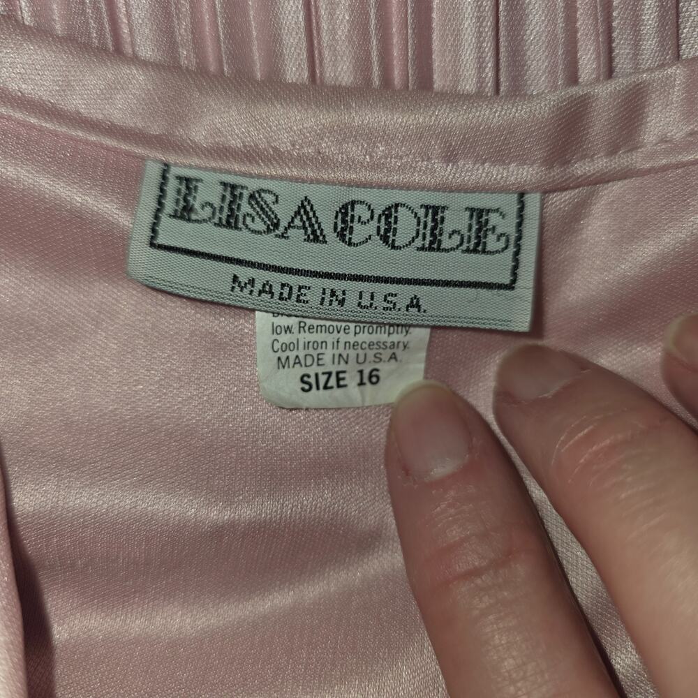 Vintage Pink Mini Accordion Pleat Overlay Dress Size L Long Sleeve Boho Modest - Picture 8 of 9